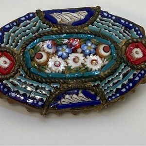 Vintage Micro Mosaic Brooch with Floral Design